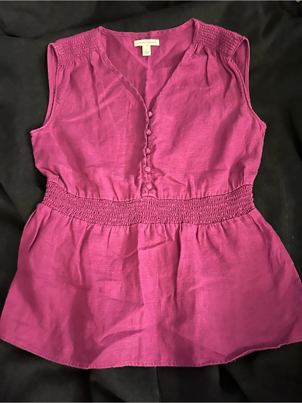 Banana Republic 100% linen Sleeveless Smocked Waist Pink Tank, SM